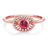 Gem Stone King 0. CT ovalni ružičasti turmalin 18K ružičasti pozlaćeni srebrni prsten
