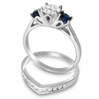 Njezin je njen sterling plavi safir CZ svadbeni prsten za vjenčanje za brisanje postavio ga je tanka