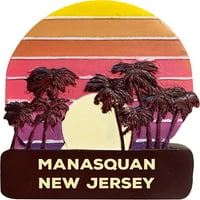 Manasquan New Jersey Trendy Suvenir Ručna oslikana smola hladnjaka Magnet zalazak sunca i palma dizajn