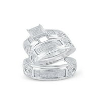 Čvrsti sterling srebrniji Njegov i njen okrugli dijamantski klaster podudaranje par tri prstena za brisanje