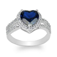 Dame 10k bijelo zlato 1.8ct srce tamno plave cz Halo prekrasna prstena veličine 4-10