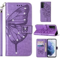 Slučaj Saminore za Samsung Galaxy S Plus, PU kožni luksuzni reljefni butterfly Glitter Diamond [remen
