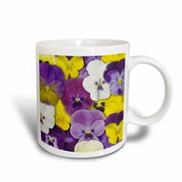 3Droza prekrasna viola cvijeće u ljubičastoj bijeloj i žutoj žutoj boji - keramička krigla, 15 unča
