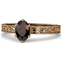 Red Garnet 7x ovalni pomični zaručni prsten za zaručnički prsten 1. Carat u 14K ružičastog zlata.Size