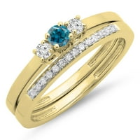 DazzlingRock kolekcija 0. Carat 14k bijeli i plavi dijamantni angažman kamen prstena set CT, žuto zlato,