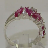 Britanci napravio je 10k bijelo zlato prirodno rubin i dijamantni ženski prsten - veličina 10. - Opcije