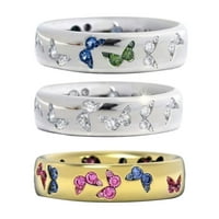 YDXL Modne žene Butterfly Cubic cirkonija Inlaid prsten za prste vjenčani nakit plavi + bijeli SAD 7