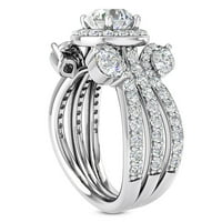 2.50ctw Natural Diamond Moissite Halo Tri-Shank 18K bijeli zlatni zaručni prsten