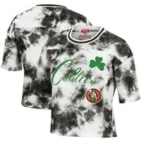 Ženska Mitchell & Ness Black White Boston Celtics tvrdo drvo Klasika Tie-boje obrezana majica