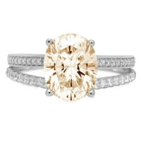 2. CT briljantan ovalni rez čist simulirani dijamant 18k bijeli zlatni pasijans sa accentima prsten