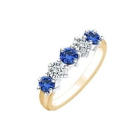 Okrugli simulirani plavi safir i bijeli prirodni dijamant vječni vjenčani prsten za vjenčanje u 14K