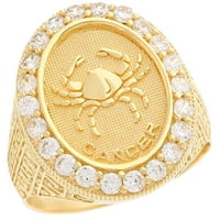 Jackani 10k žuti zlatni zodijak rak ovalni halo bijeli CZ Muški teški prsten