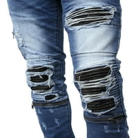 MA Croi Muški biciklisti Jeans Slim Fit Shiped Chipped pantne pantalone