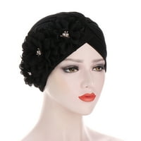 Grofry tri cvjetna naljepnica Dizajn turbana elastična hidžaba kapa za glavu za gubitak kose crna
