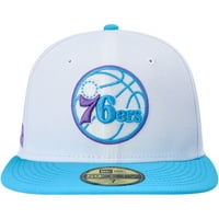 Muška nova era bijela Filadelfija 76ers vice plava bočna mrlja 59fifty ugrađeni šešir