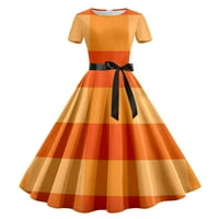 Žene Retro Print Patchwork s kratkim rukavima Večernja party mamur Vintage haljina, narandžasta L