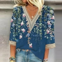 Sksloeg T majice za žene čipke obloge cvjetnih tiskanih majica Elegantne ljetne plus veličine Bluze