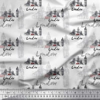 Soimoi White baršunal tkanina Londonska tema Arhitektonski print Šivenje tkanine dvorište široko