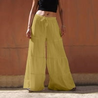 Honeeladyy Popust široke pantalone za žene za žene labave duge hlače Čvrsto boje, ležerne pamučne pamučne