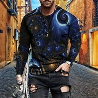 Muška modna okrugla vrat Štampanje s dugim rukavima Cax Casual majice TOP sportski tee tamno plava l