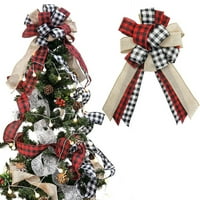Božićno stablo Veliki Buffalo Plaid Burlap Crveni i crni poklon luk za Xmas Tree Handmade Holiday Dekoracije