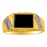 Dizajnerski prsten sa dijamantima i originalnim crnim ony set u 14k žutom zlatu