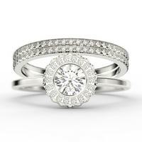 Prekrasno 2. KRATA KROZ KROZ DIAMOND MOISTANITE zaručnički prsten, vjenčani prsten HALO, dva podudarna