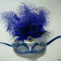 Kraljevsko plavo perje srebrna mljevena maska ​​maskira MARDI Gras 12