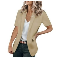 Blazers za Women Plus veličine Ženska slatka modna V-izrez Solid kratki džep za kratki rukav Cardigan