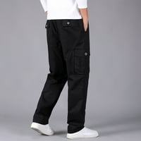 Muški duks muški modni casual labavi pamučni plus džepni džep čipke ukupne hlače u čvrstih boja