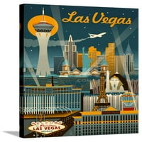 Las Vegas, Nevada Retro Skyline, Istegnuta platna Zidna umjetnost od strane fenjernog press Prodaje