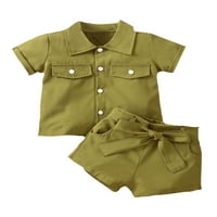 Jkerther baby Girls Boys Set Set Solid Boja majica kratkih rukava + kaiš kratke hlače za dječju odjeću