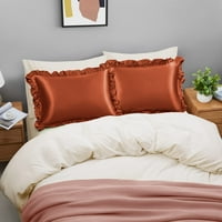 Siinvdabz rufflled satenski jastučnici set od 2, sagorev narančasto jastuk shams Queen veličine shabby