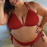 Plus size Ženski kupaći kostimi Halter bikini set zavoja na plaži Wine Crveni XL