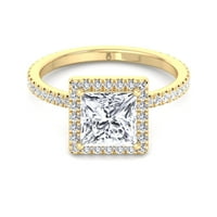 Elmira - Moissite Princess Cut Lab Diamond Angažman prsten sa PavÃ © Sidestones & Halo
