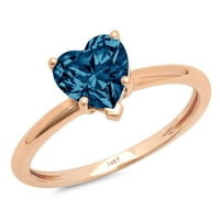 2.0ct Heart Cut Prirodni London Blue Topaz 14K Gold Gold Gold Anniverment Veličina prstena 7,75