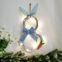 Božić zahvalnosti Uskršnji rattan krug vijenac LED BUNNY GARLAND ZA PREDNJI VRAT Zidni dekor plave boje
