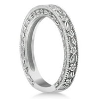 Izrezbareni cvjetni oblikovani vjenčani obljetni prsten u 14k bijelo zlato