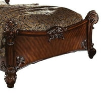 Drveni krevet Benjara Queen veličine sa gumbom s gumenom podstavljenom poglavljem i rezbari, smeđi