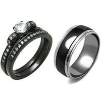Par prsten zrno okrugli rez C CR crni IP od nehrđajućeg čelika Vjenčani prsten mens dva tonska crna