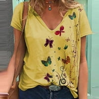 Ljetne t majice za žene labavi fit cvjetni print V-izrez grafički kratki rukav Womans Plus veličina