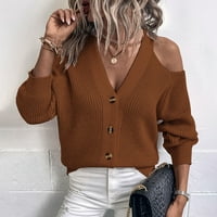 Ženska prevelizirana pulover dugih rukava seksi V-izrez iz pulover košulje sa tipkama