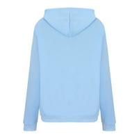 Zip up dukseve za žene - ispis dugih rukava kapuljača jesen pulover džep svijetlo plava kapuljača s