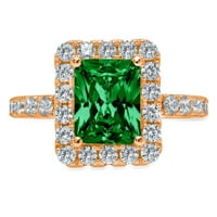 3,84ct smaragdni rez zeleni simulirani smaragd 14k ružičasto zlato Angažovanje halo prstena veličine 7.5