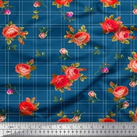 Provjera tkanine Soimoi Velvet, lišće i ruža cvijet od tiskanog tkanine širom
