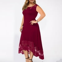 Ljetne haljine za žensku modnu casual solidnu boju plus veličine okruglog vrata Seksi čipka bez rukava