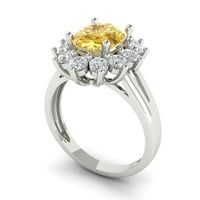 2. CT sjajan ovalni rezan čist simulirani dijamant 18k bijeli zlatni halo pasijans sa accentima prsten
