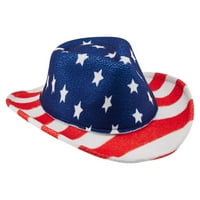 Jul Jul Vintage SAD Američka zastava Ispis Western Cowboy Hat Žene Muškarci Dan nezavisnosti Širok priručnik