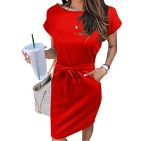 Xiuh Ženska ljetna majica s kratkim rukavima kratkih rukava kratki kravatni struk sa džepovima Crveni