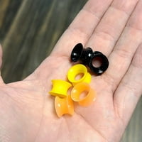 Parovi tanki silikonski fleksibilni ušni tuneli - crni, žuti, narandžasti set